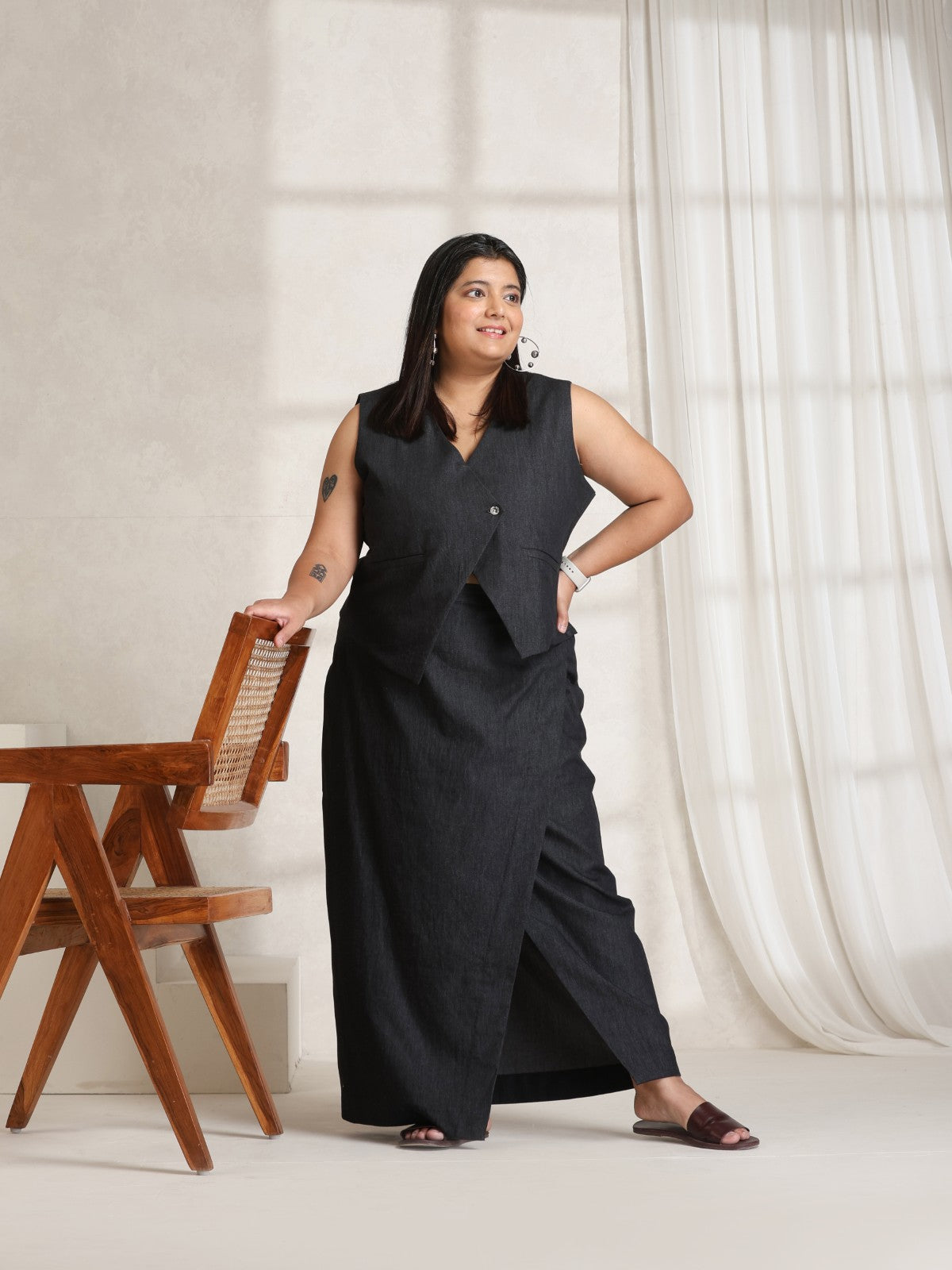Edge- Charcoal denim skirt set