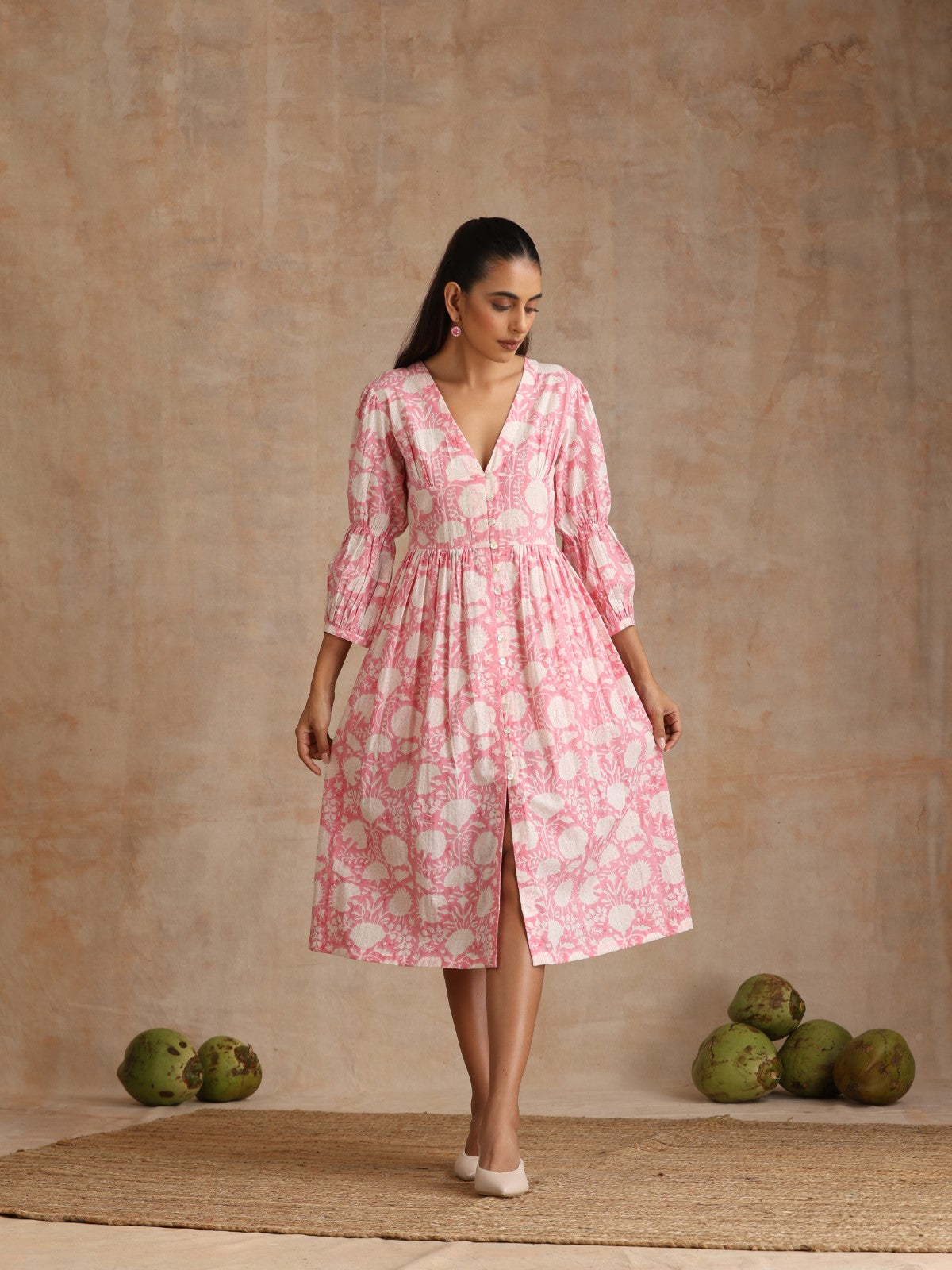 Flamingo floral deep neck dress