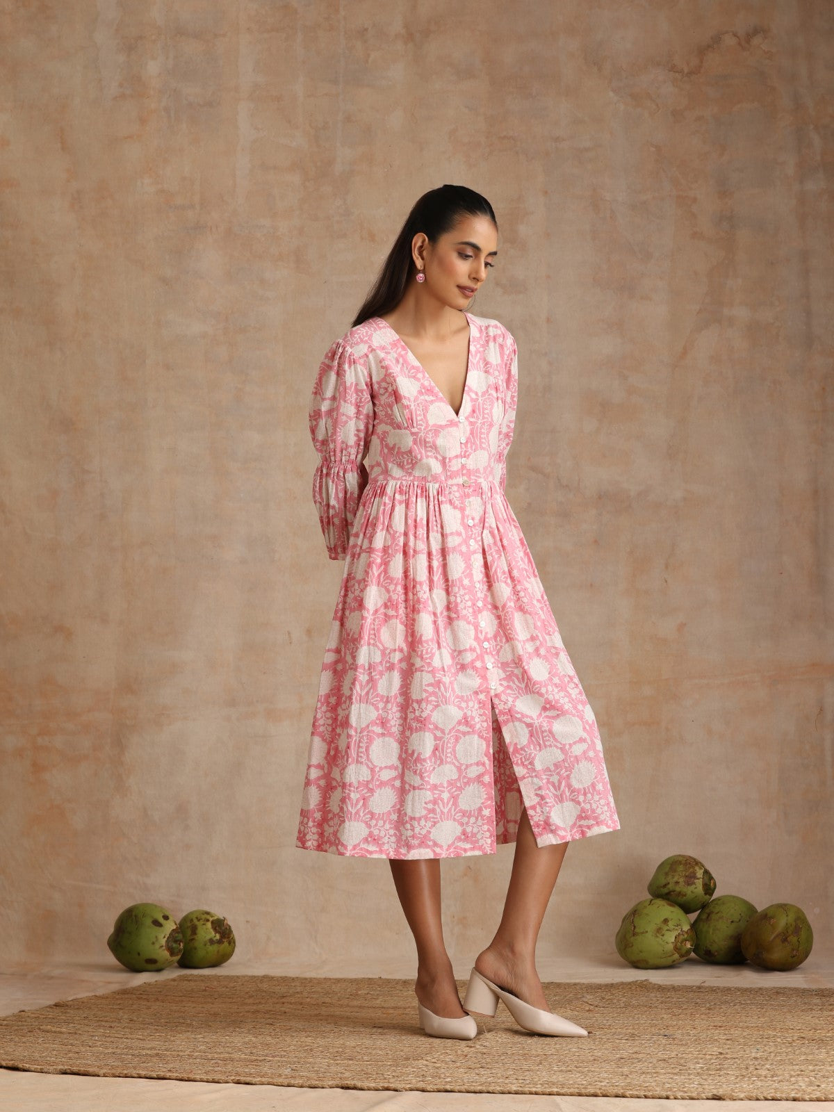 Flamingo floral deep neck dress