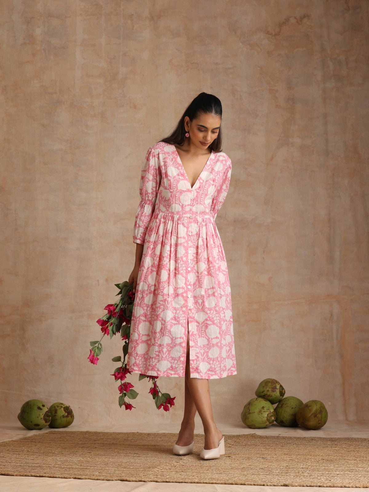 Flamingo floral deep neck dress