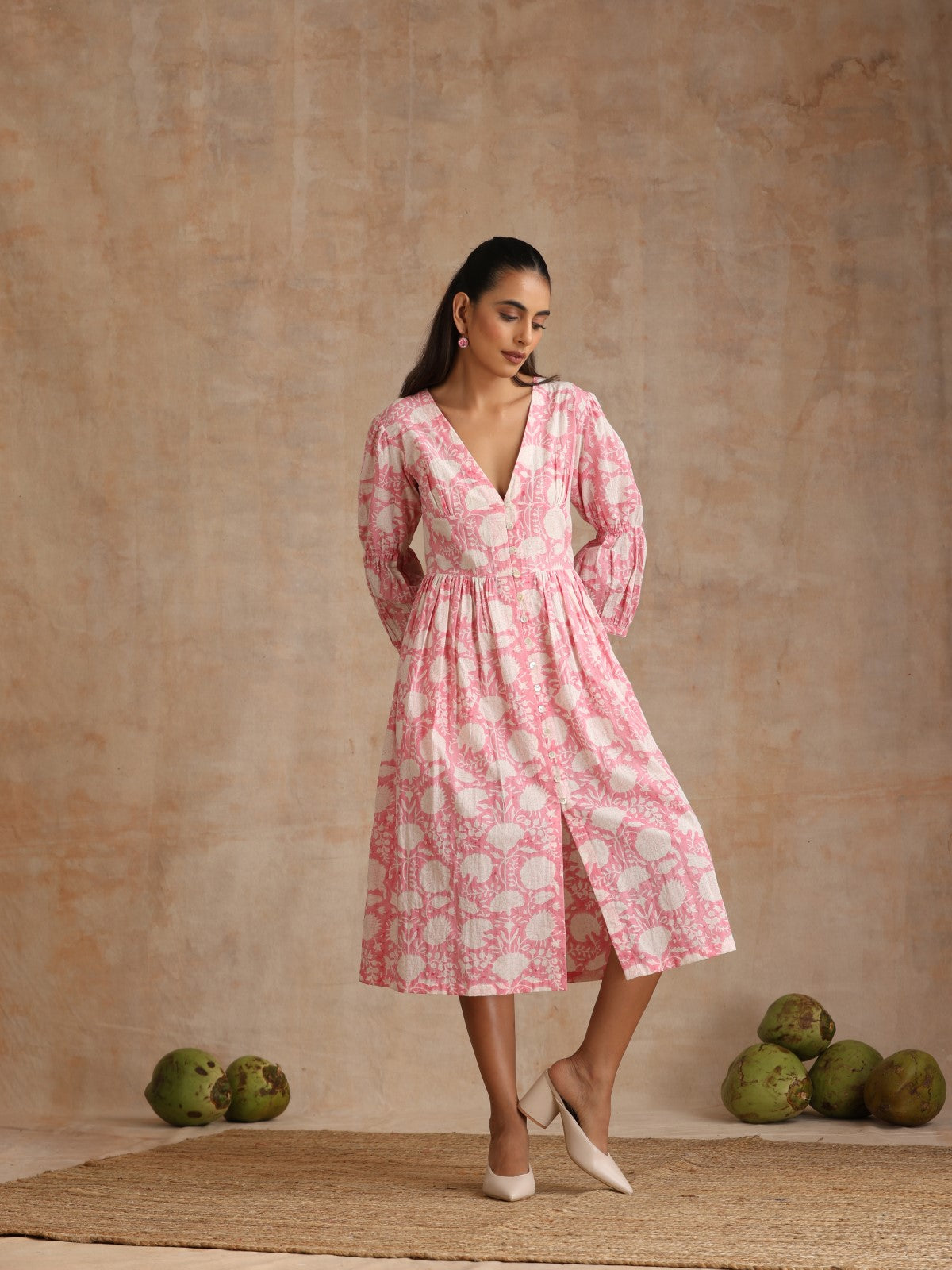Flamingo floral deep neck dress