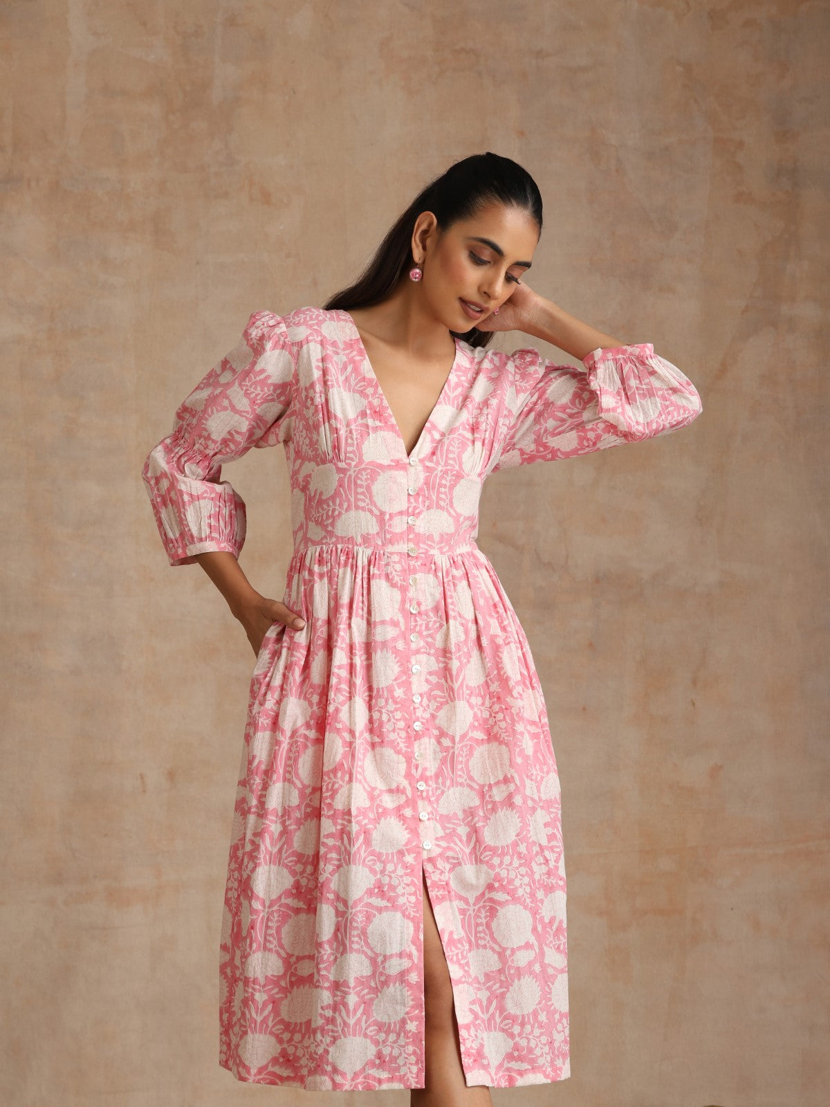 Flamingo floral deep neck dress