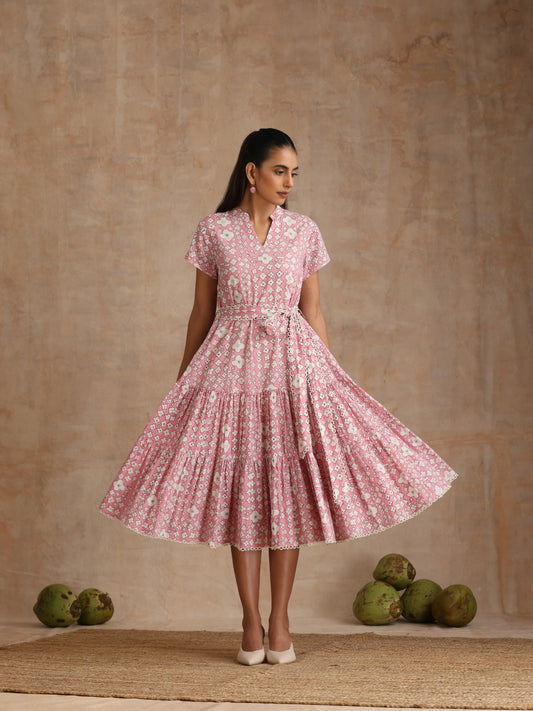 Pink baubles belted dress
