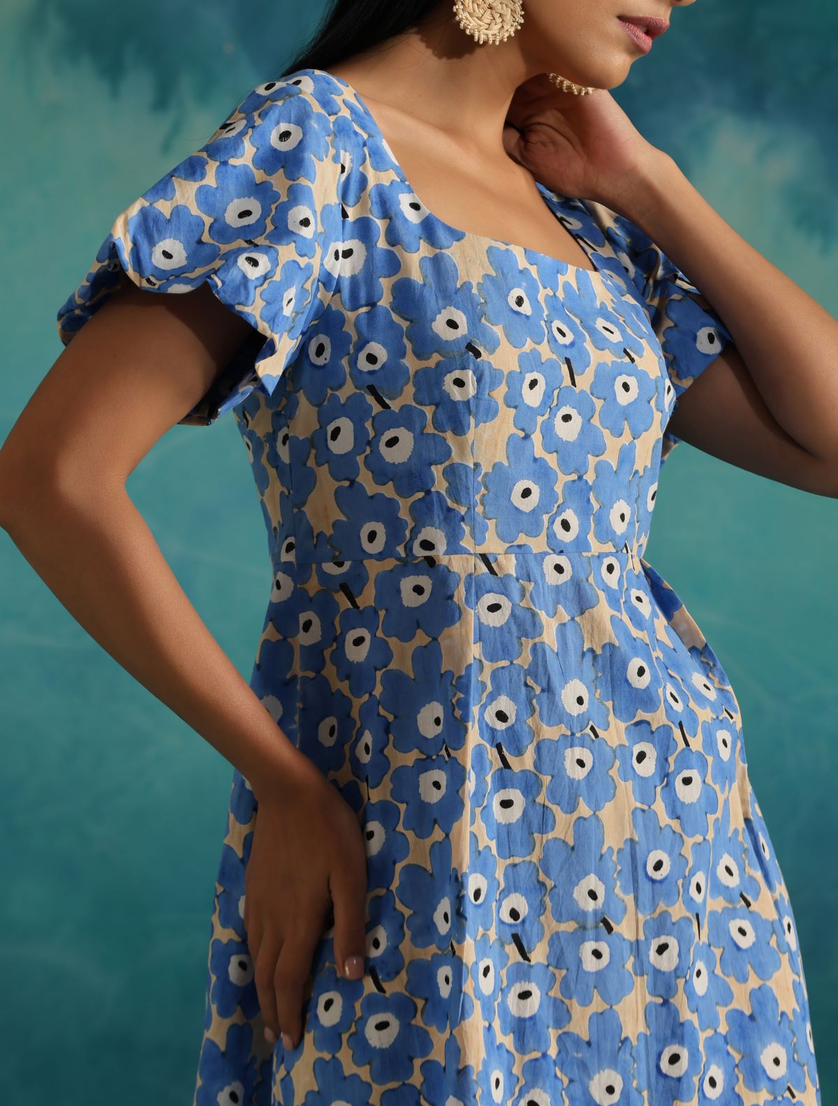 Blue clouds pleated maxi dress
