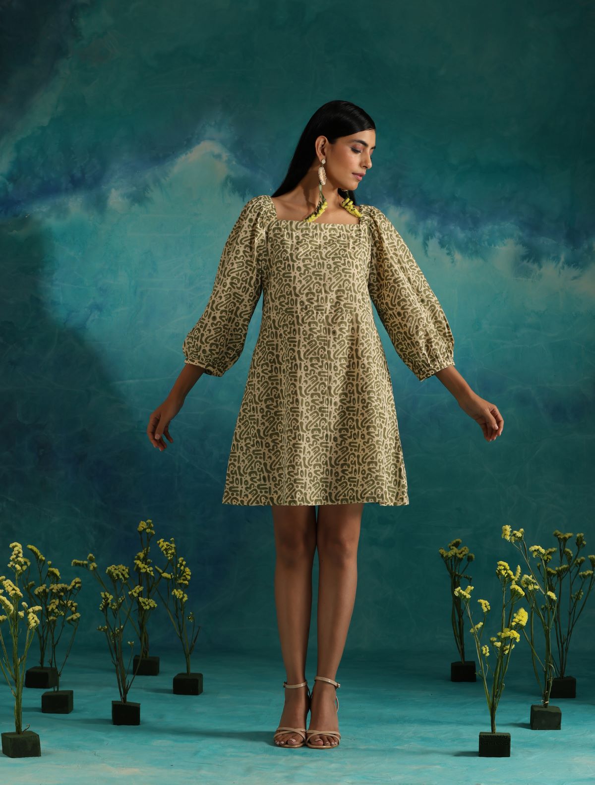 Olive maze short dress