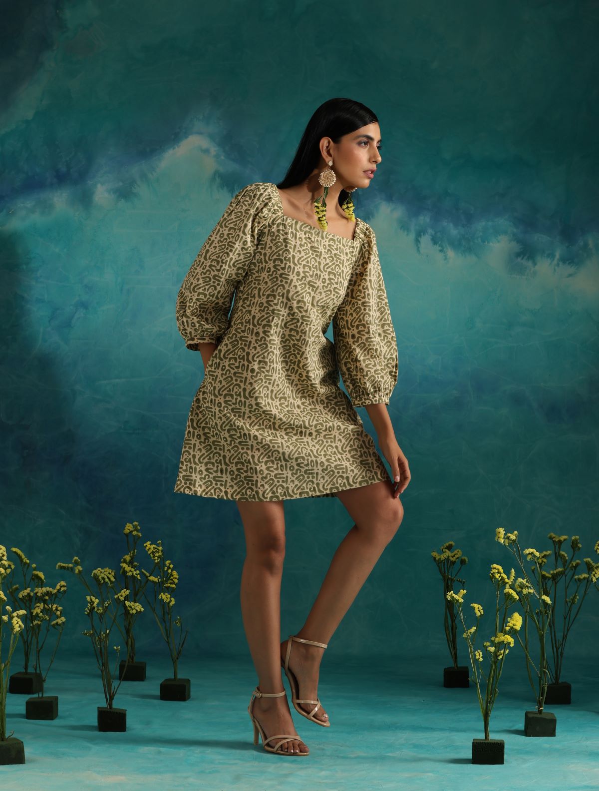 Olive maze short dress