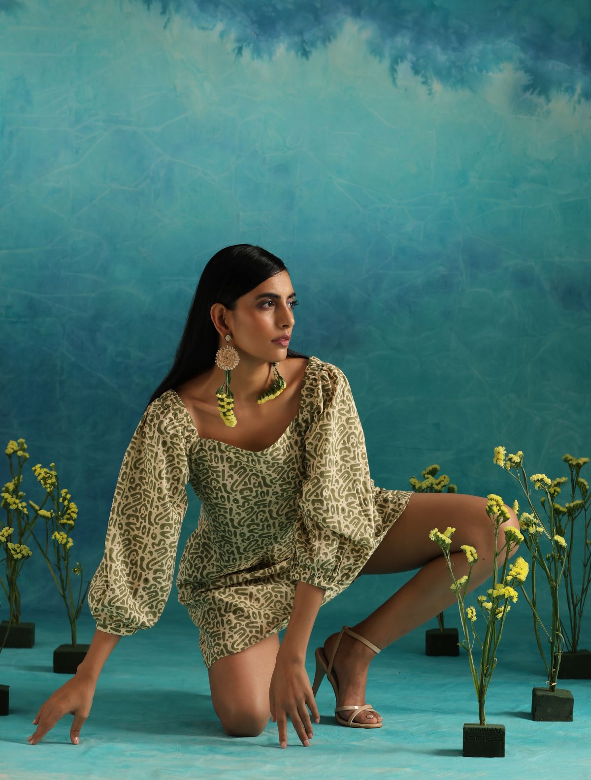 Olive maze short dress