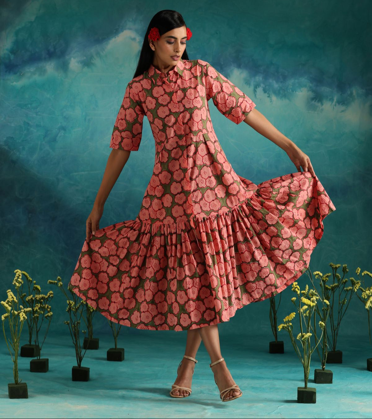 Strawberry Fields- Button down dress with pleats
