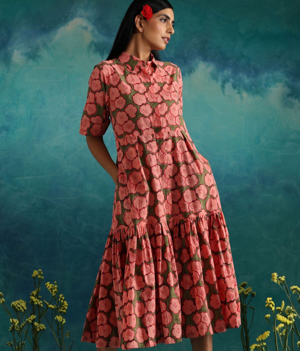Strawberry Fields- Button down dress with pleats
