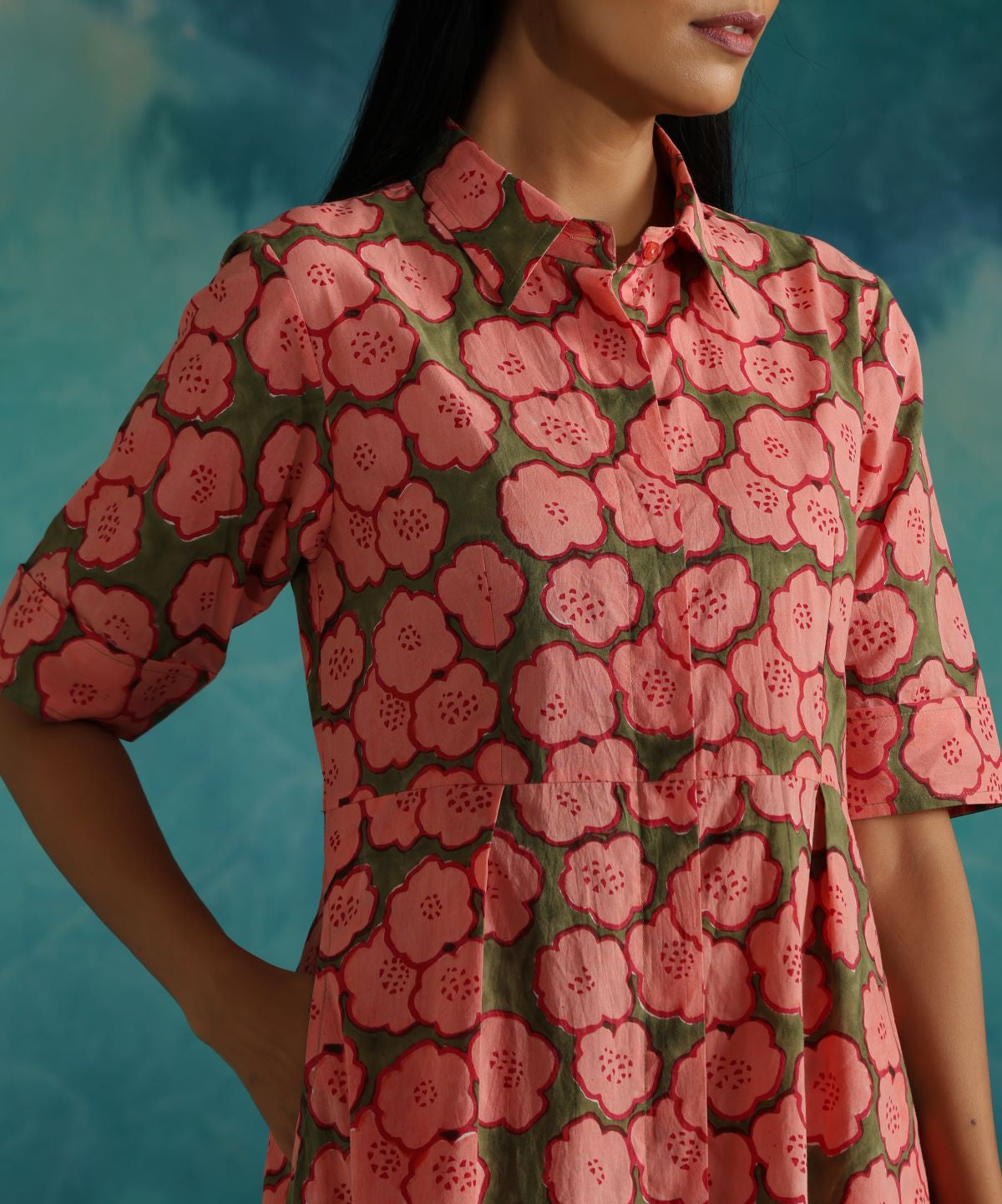 Strawberry Fields- Button down dress with pleats