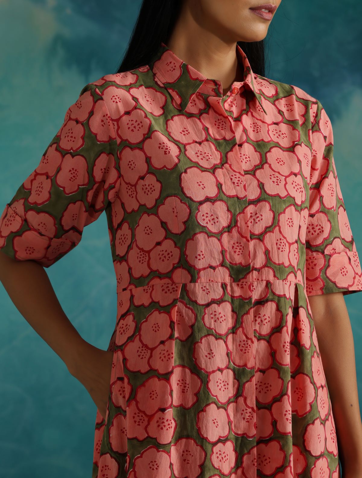Strawberry Fields- Button down dress with pleats