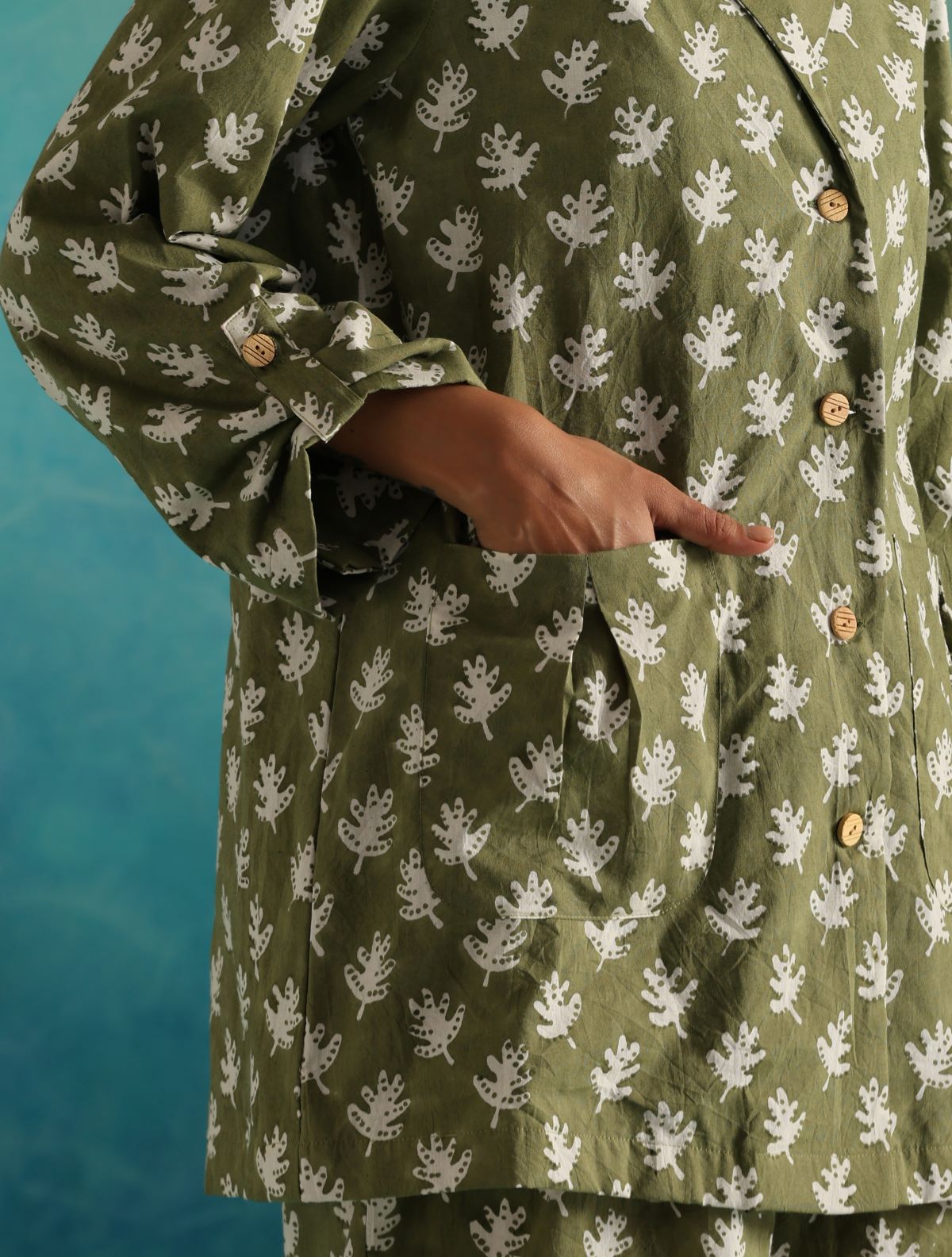 Olive leafy all season blazer and trouser set