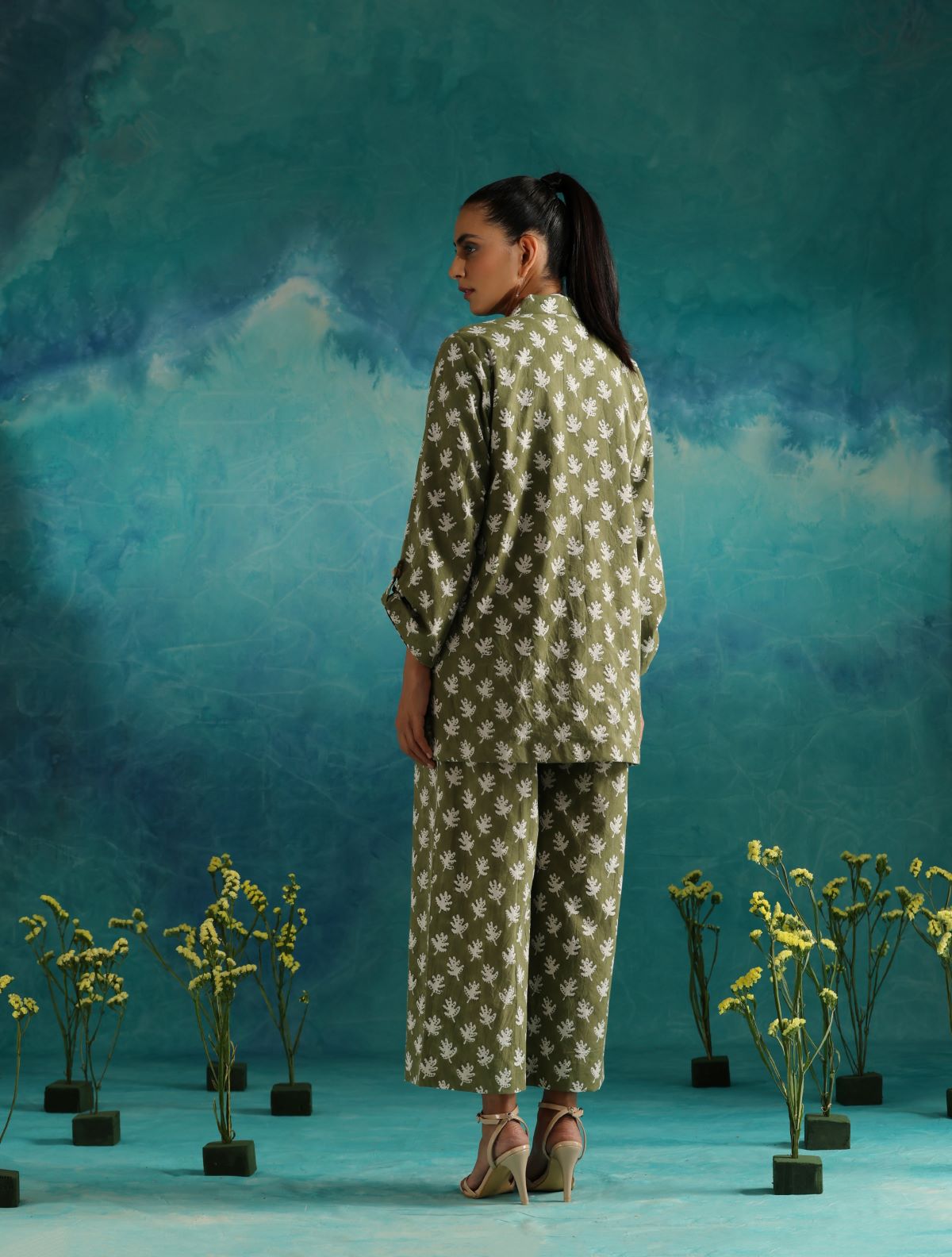 Olive leafy all season blazer and trouser set