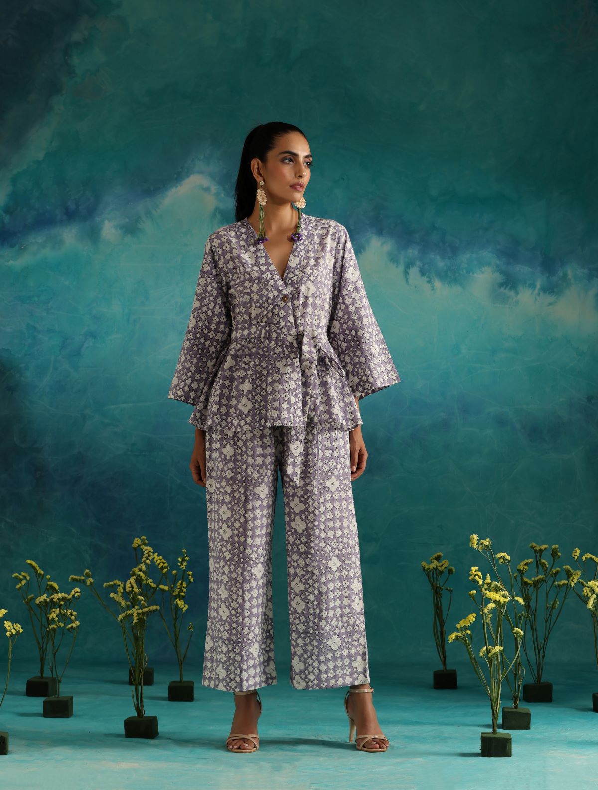 Lavender Baubles- Wrap top and pant coord set