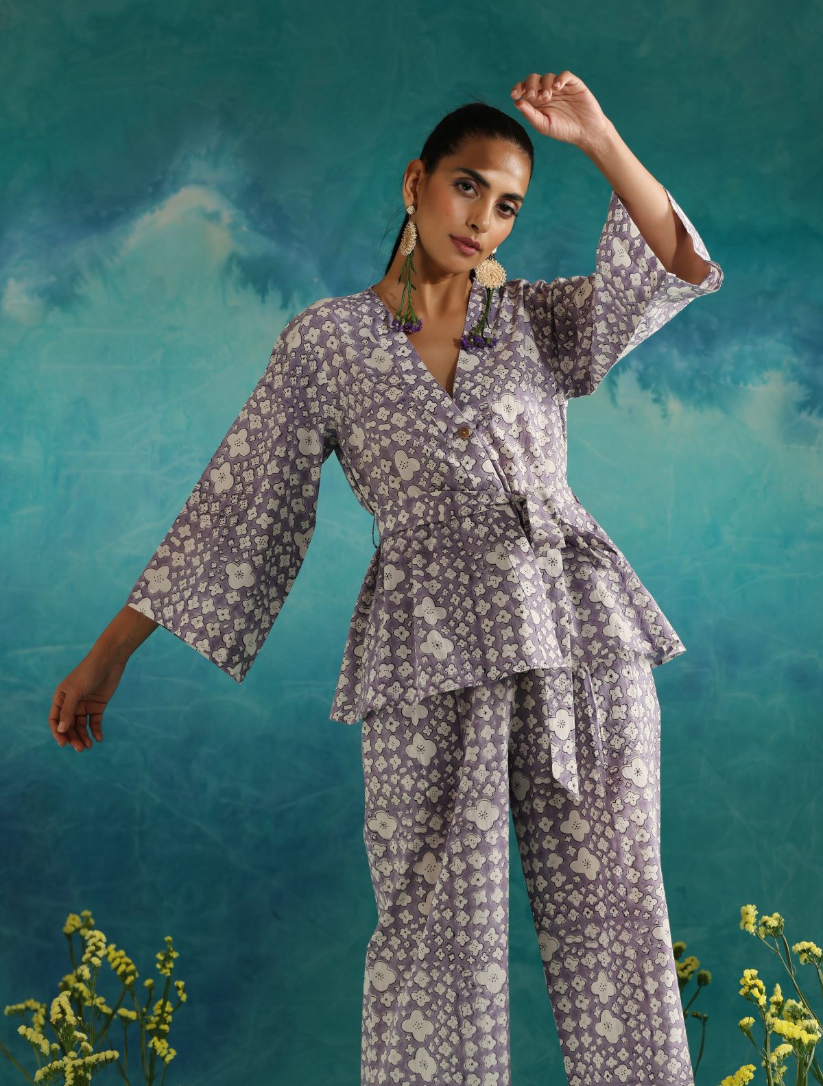 Lavender Baubles- Wrap top and pant coord set