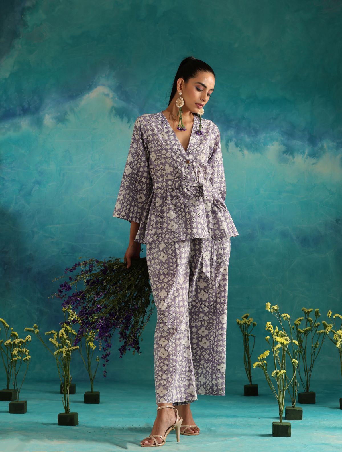 Lavender Baubles- Wrap top and pant coord set
