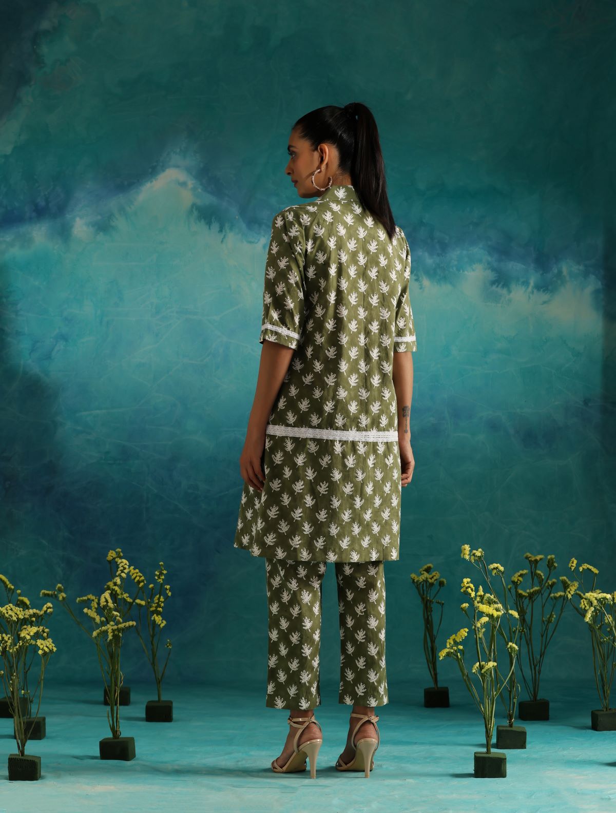 Olive leafy casual coord kurta set