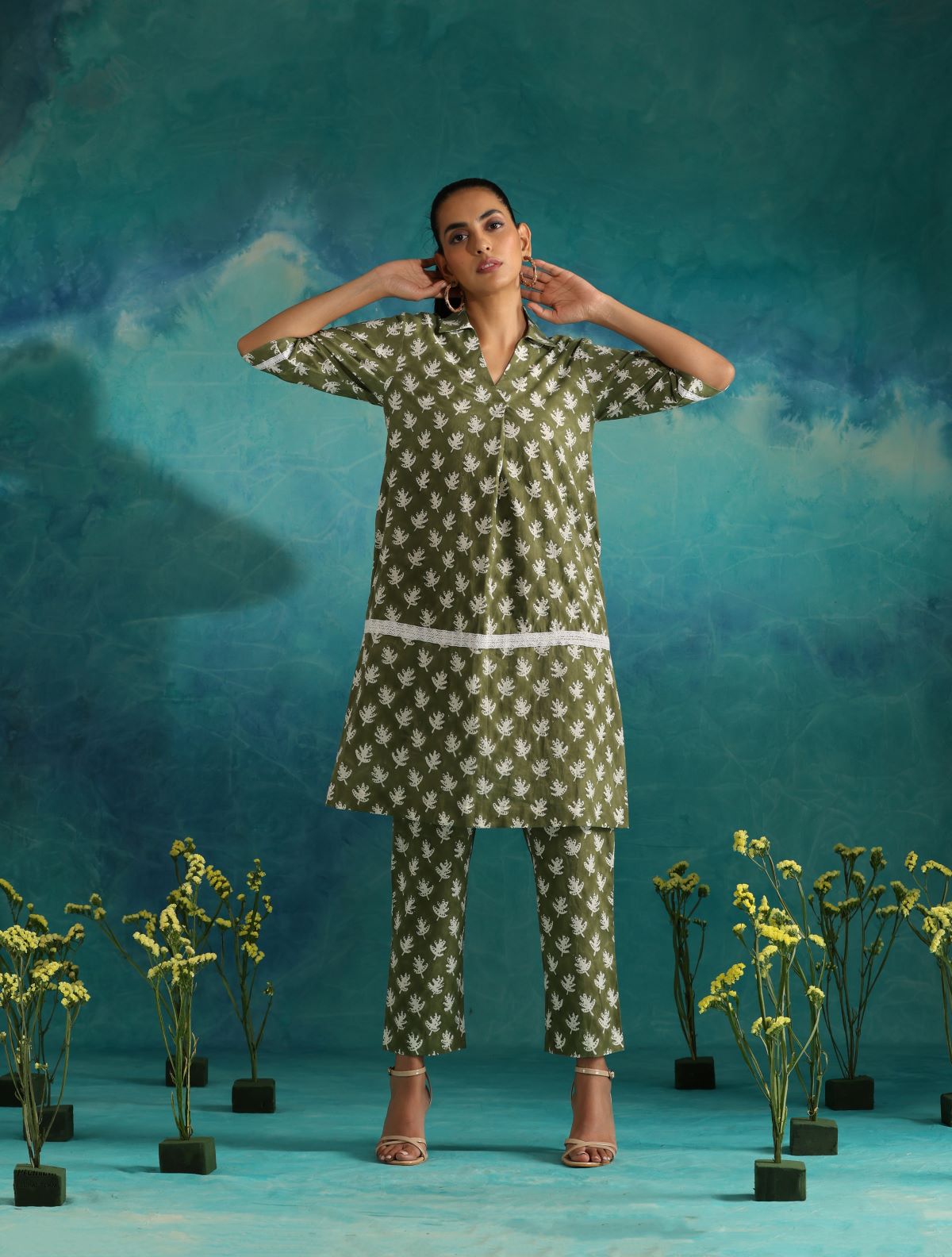Olive leafy casual coord kurta set