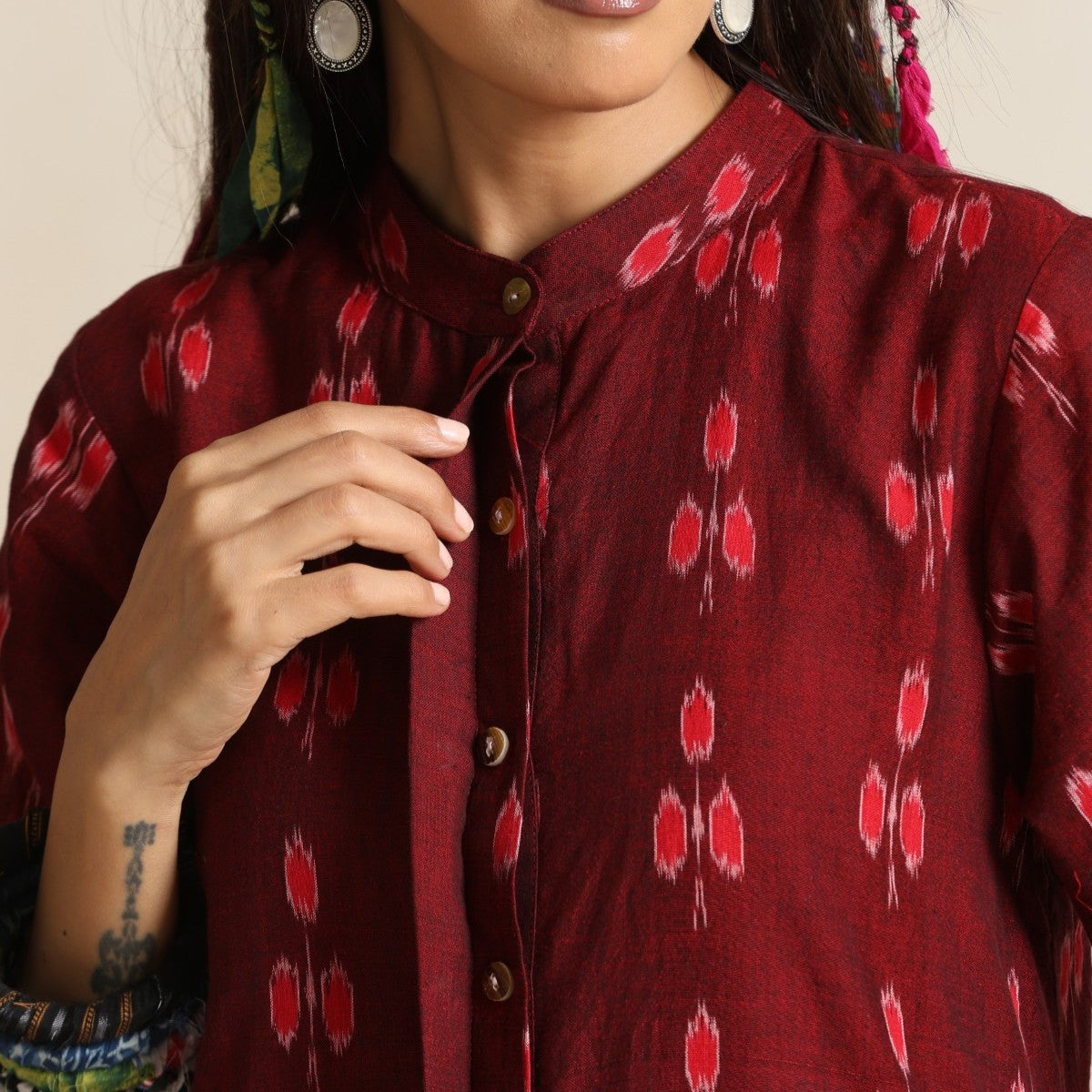 Ruya- Rust handwoven ikat tiered dress