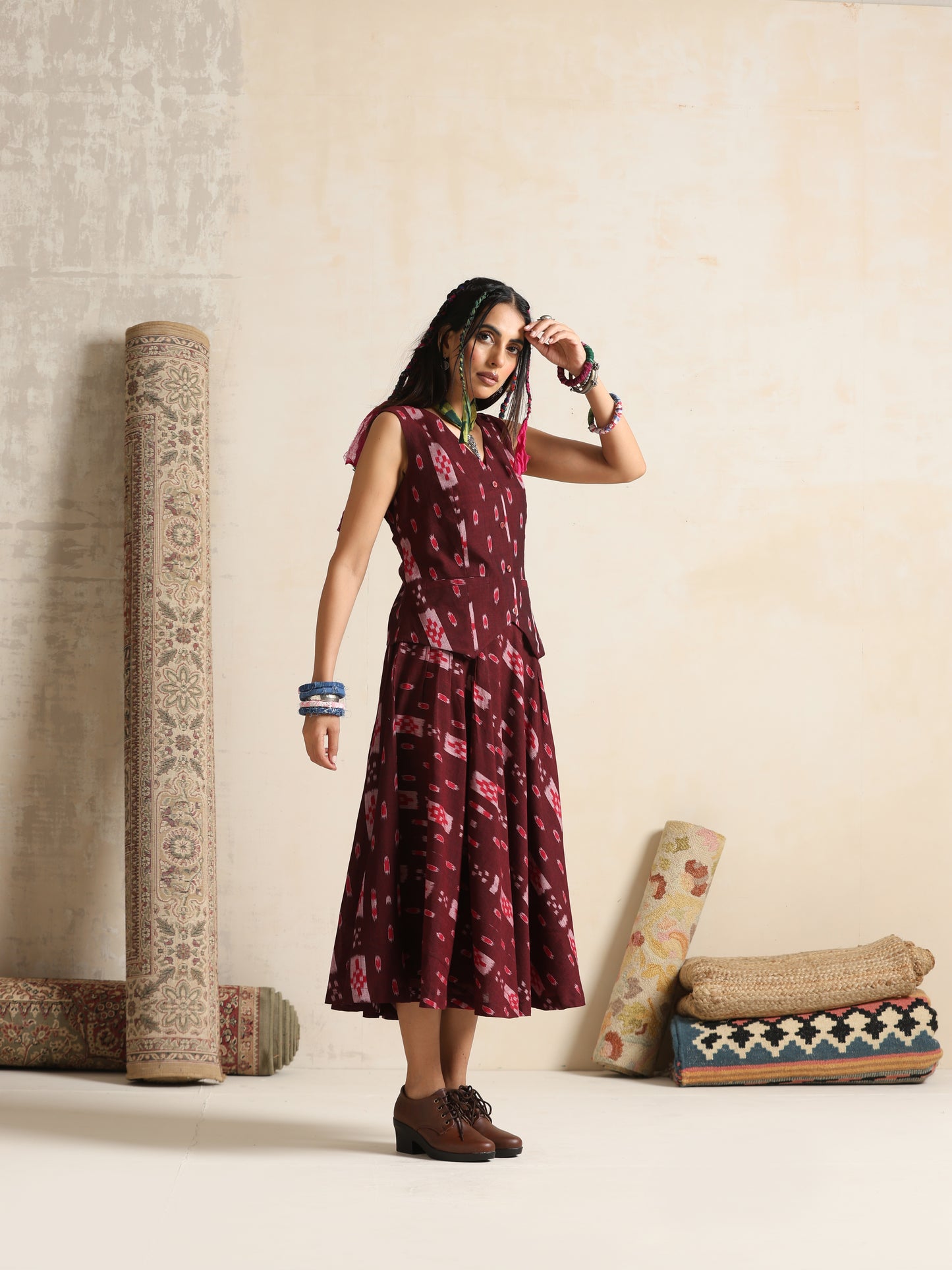 Tassavur- Handwoven Ikat Waistcoat and skirt set