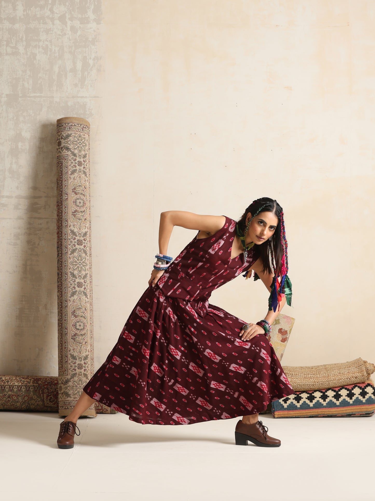 Tassavur- Handwoven Ikat Waistcoat and skirt set