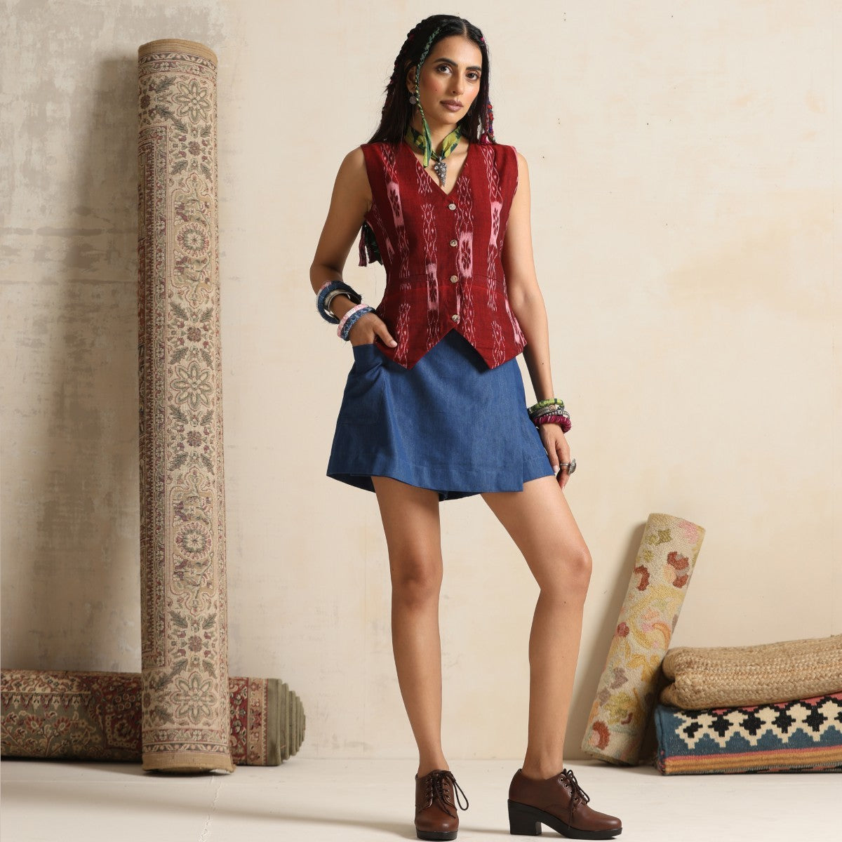 Aks- Waistcoat with skirt in handwoven ikat