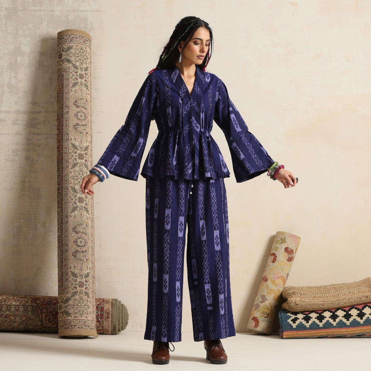 Parvaz- Navy handwoven ikat coord set