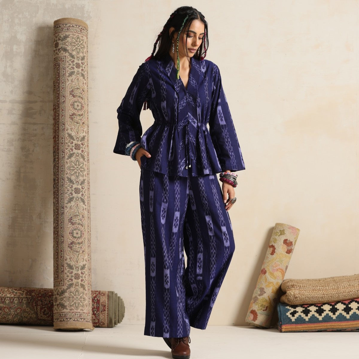 Parvaz- Navy handwoven ikat coord set
