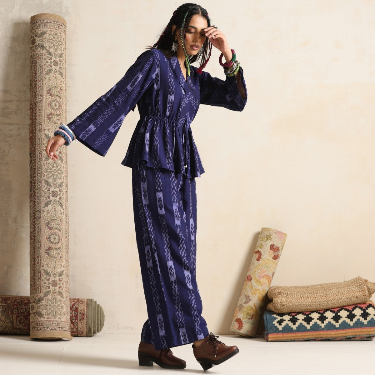 Parvaz- Navy handwoven ikat coord set
