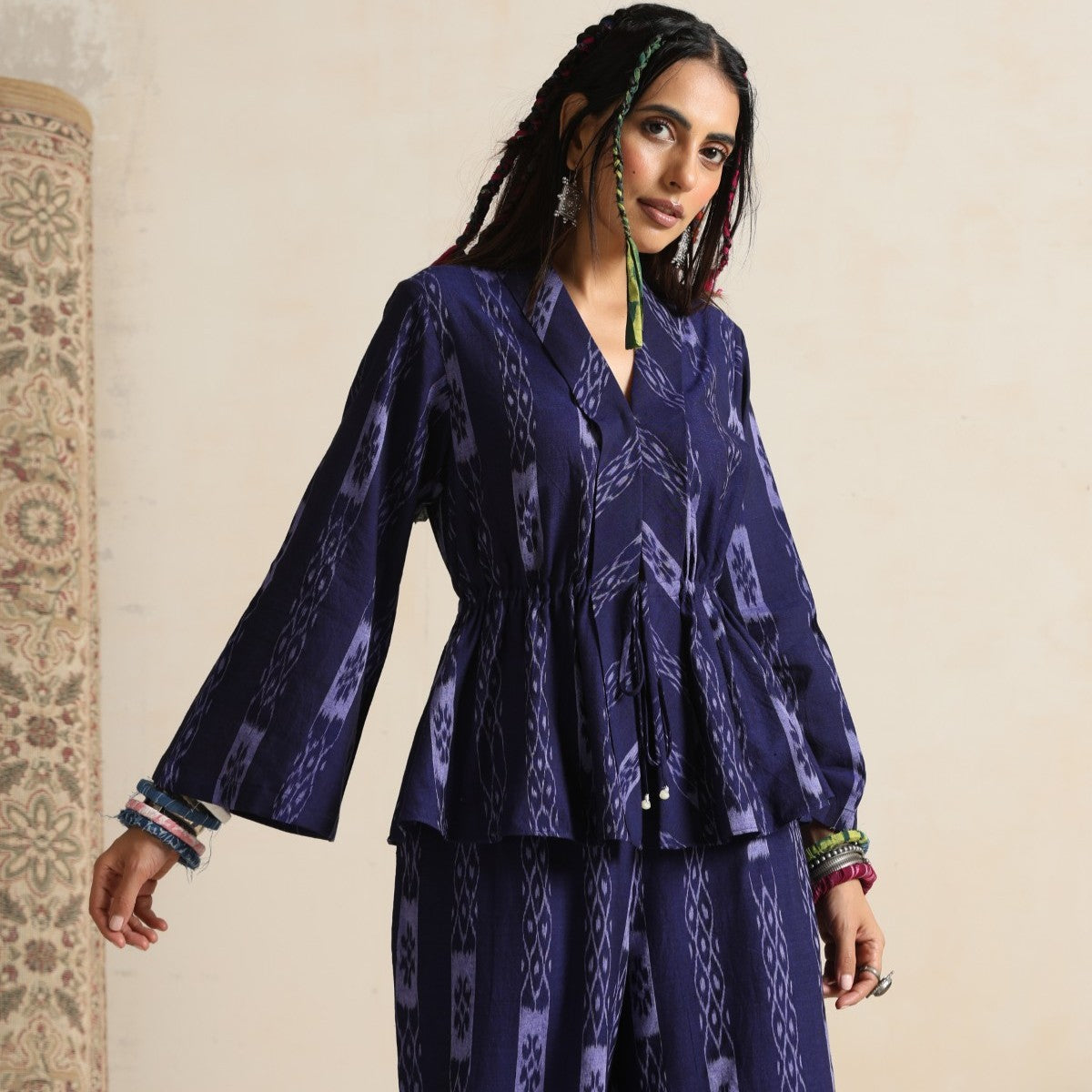 Parvaz- Navy handwoven ikat coord set
