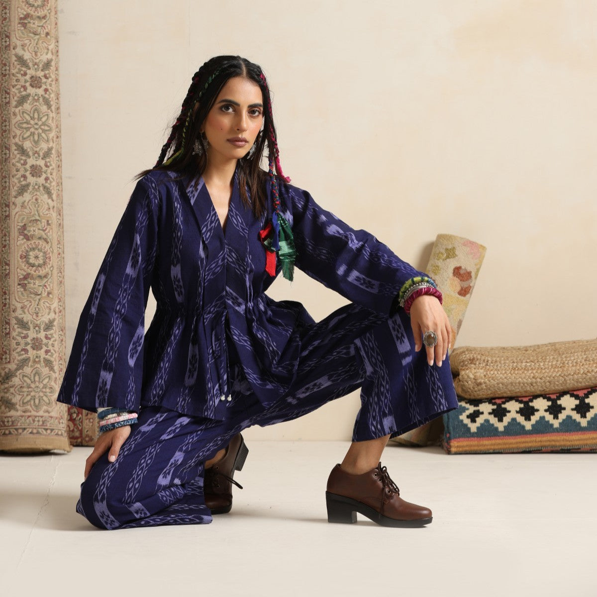 Parvaz- Navy handwoven ikat coord set