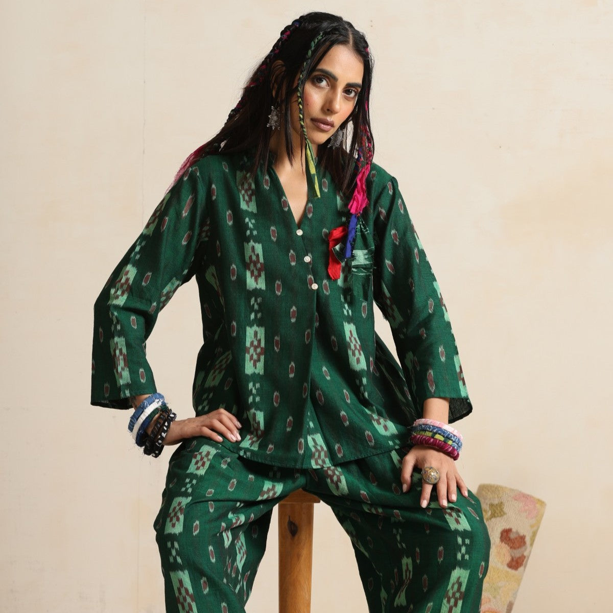 Khayaal- Green ikat coord set