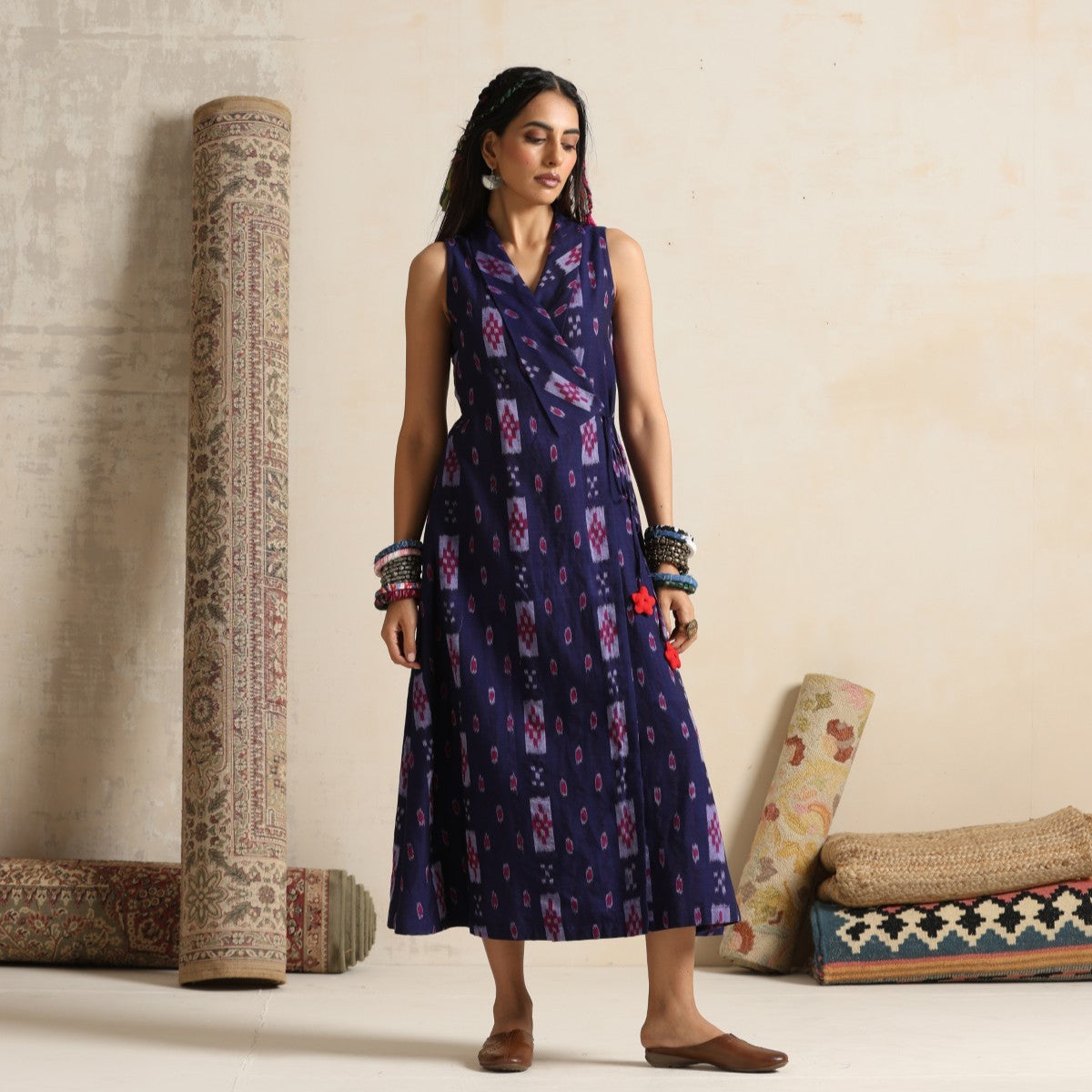 Noor- purple handwoven ikat angrakha dress
