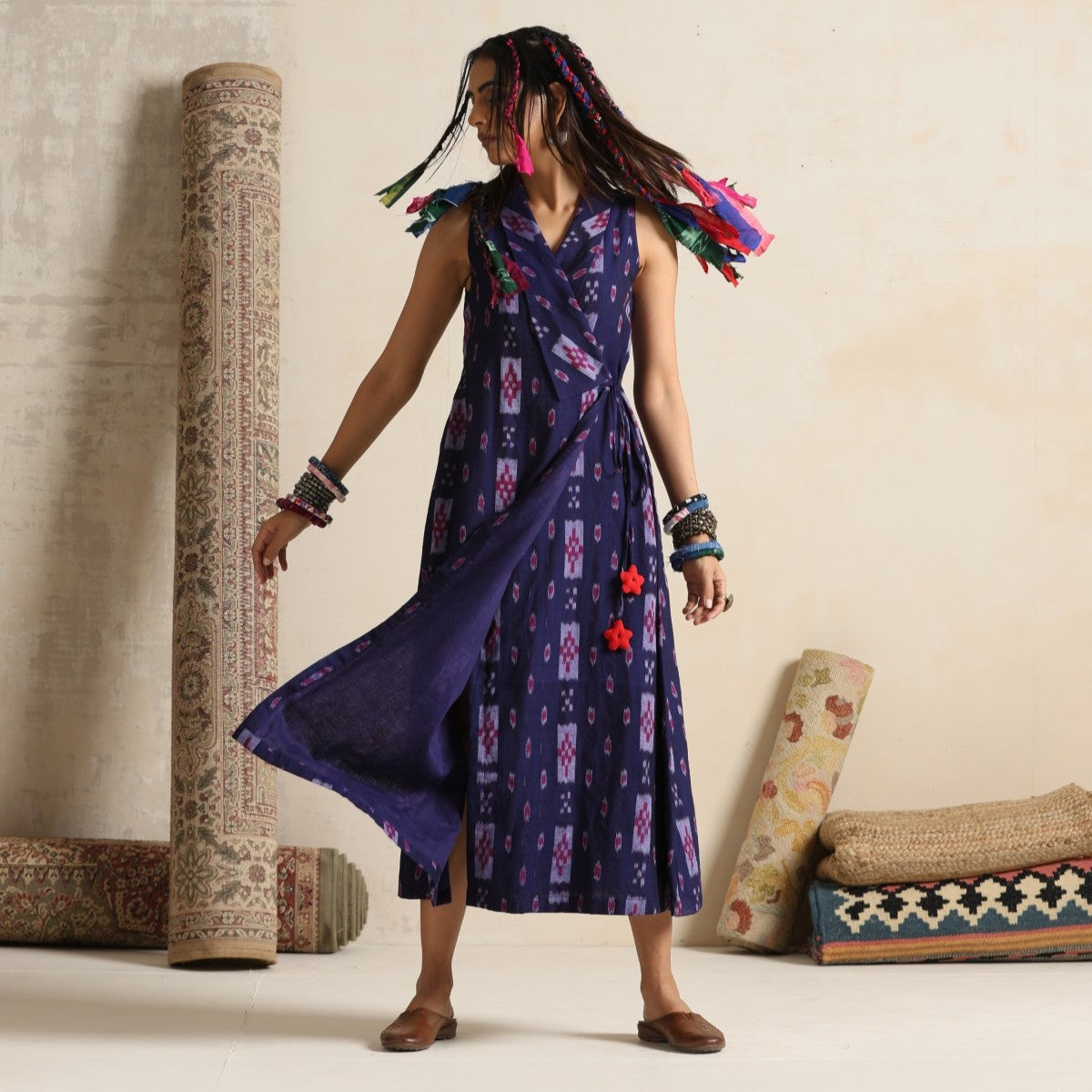 Noor- purple handwoven ikat angrakha dress