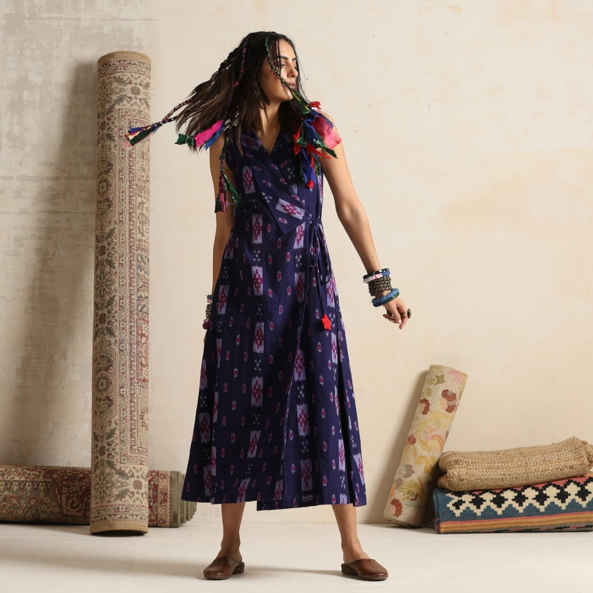 Noor- purple handwoven ikat angrakha dress