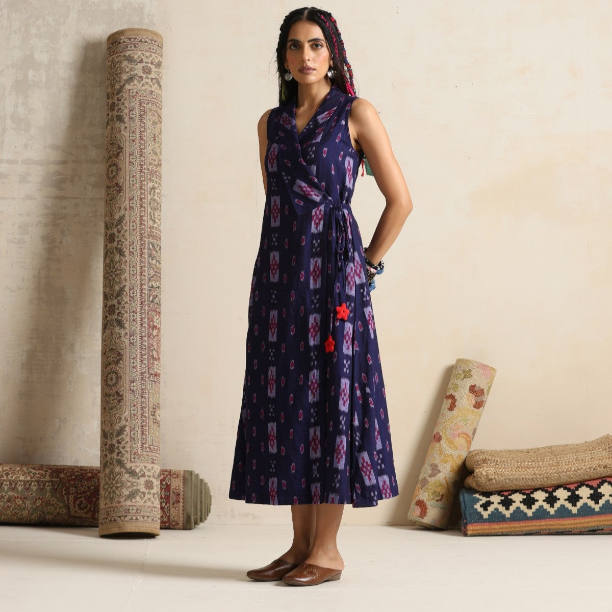 Noor- purple handwoven ikat angrakha dress