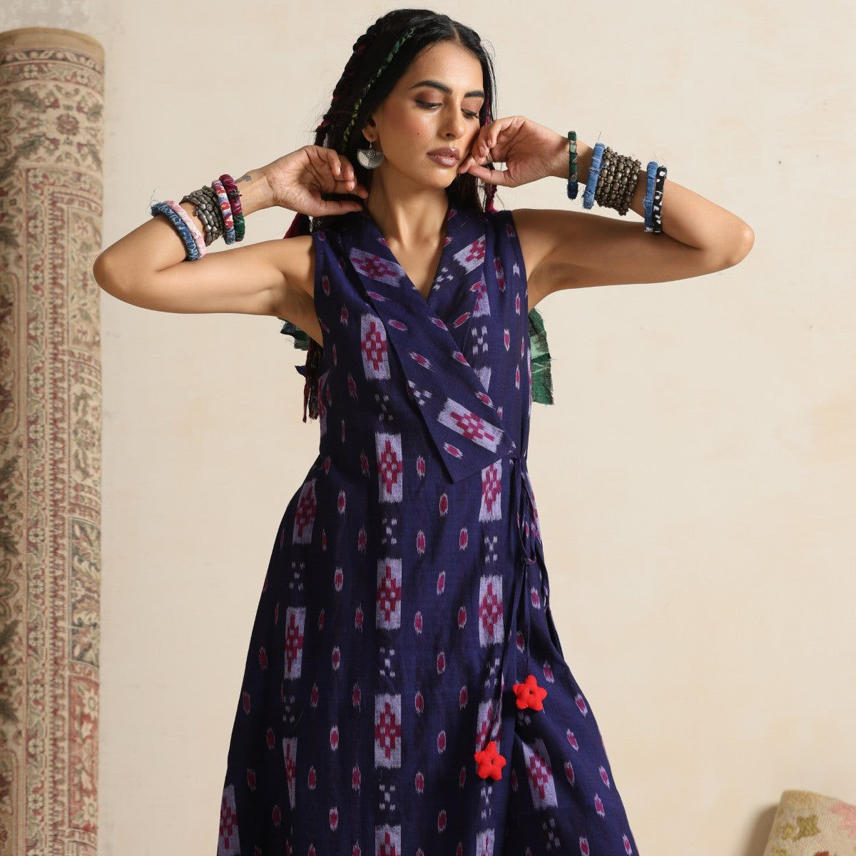 Noor- purple handwoven ikat angrakha dress
