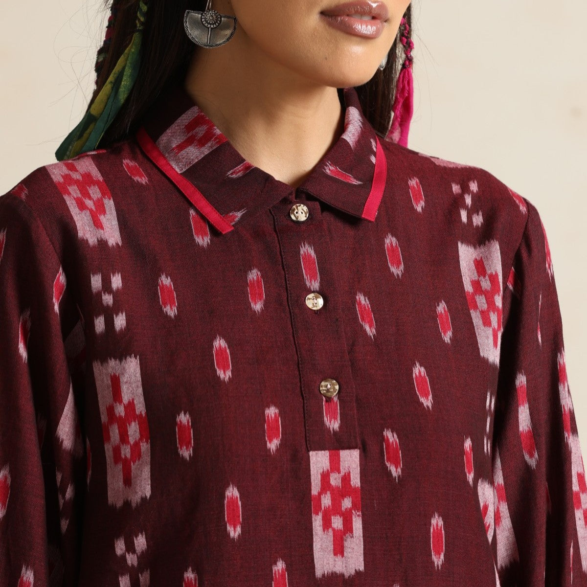 Izhaar- Brown ikat shirt and full skirt set