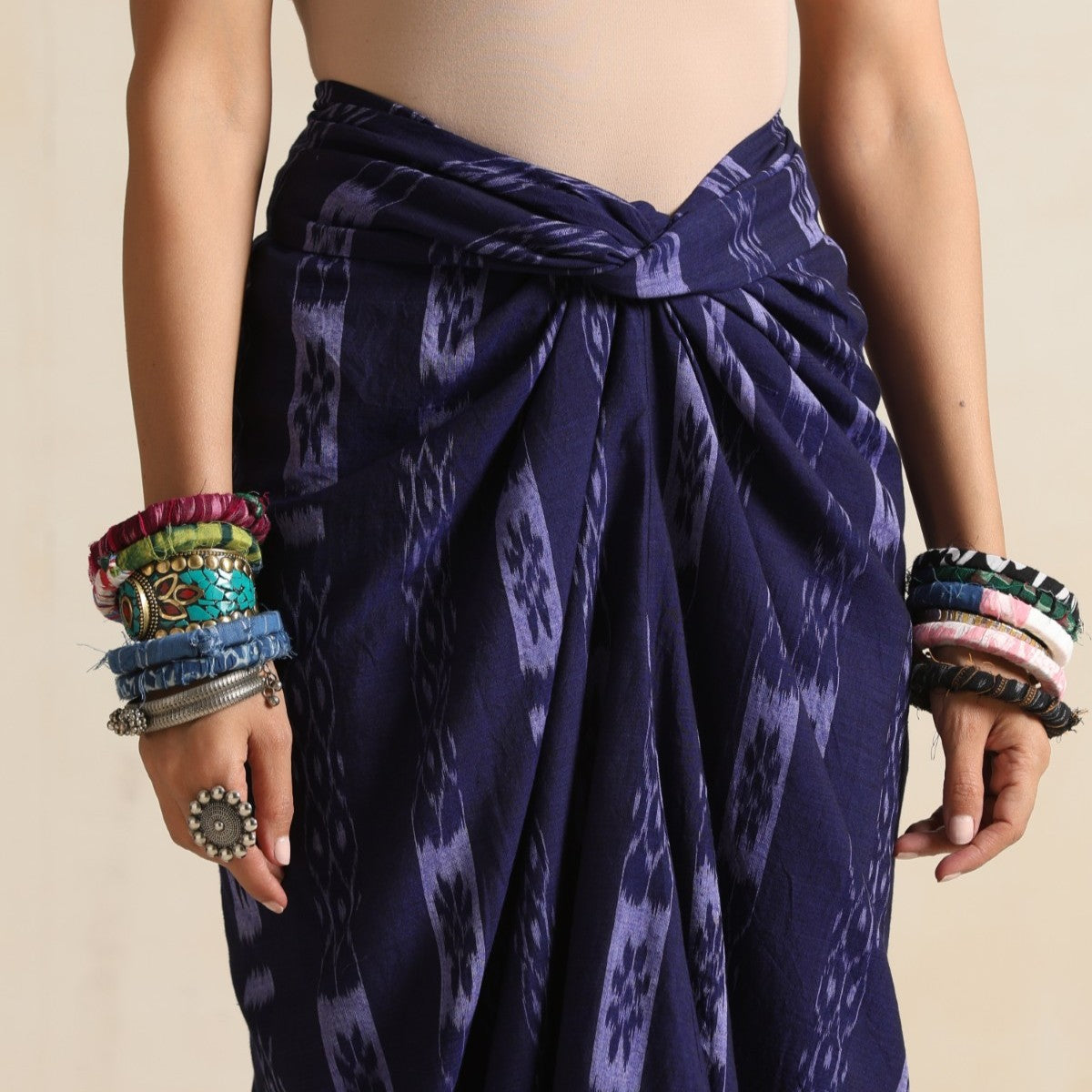 Seher - Shirt and front twist & tie skirt in handwoven ikat