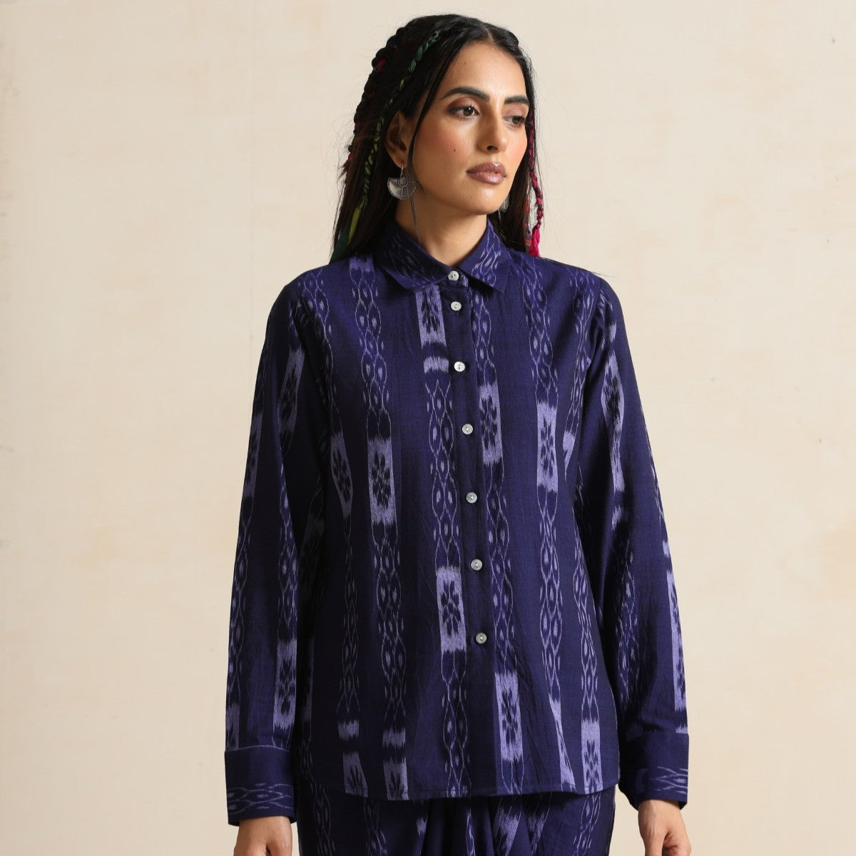Seher - Shirt and front twist & tie skirt in handwoven ikat