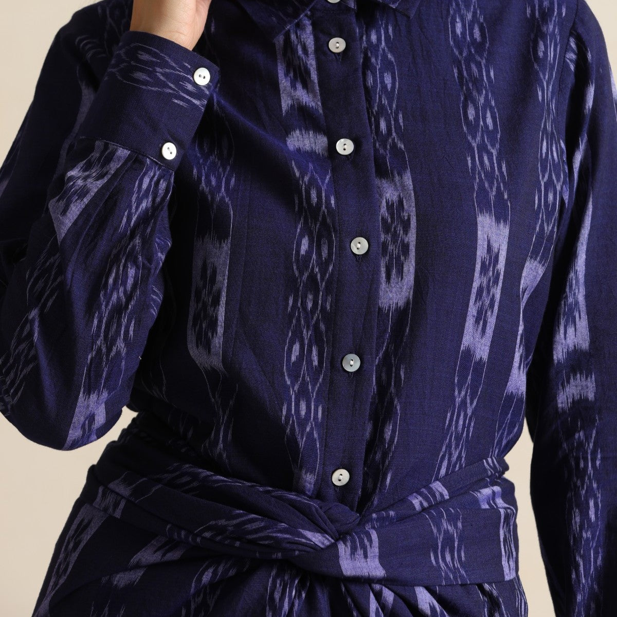 Seher - Shirt and front twist & tie skirt in handwoven ikat
