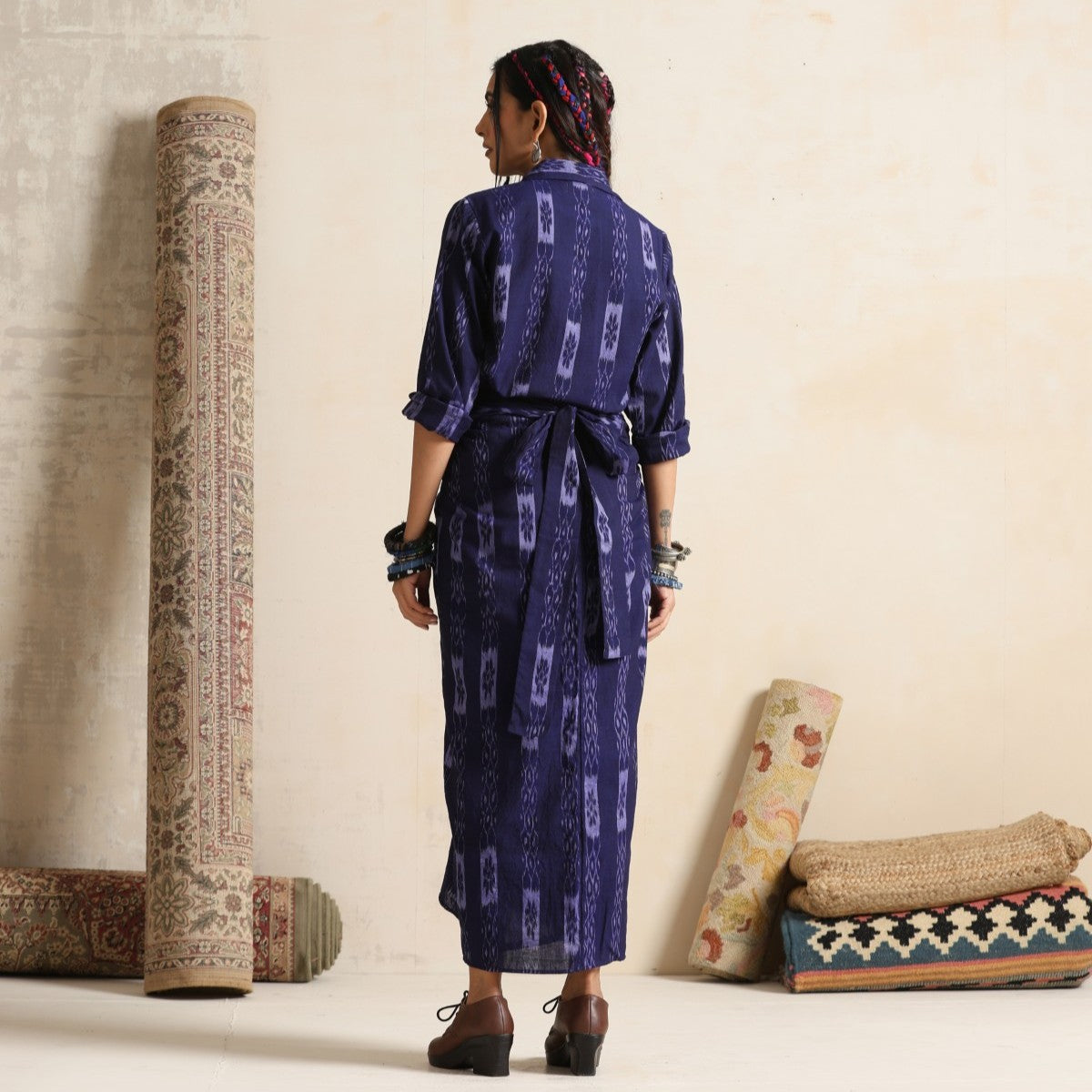Seher - Shirt and front twist & tie skirt in handwoven ikat