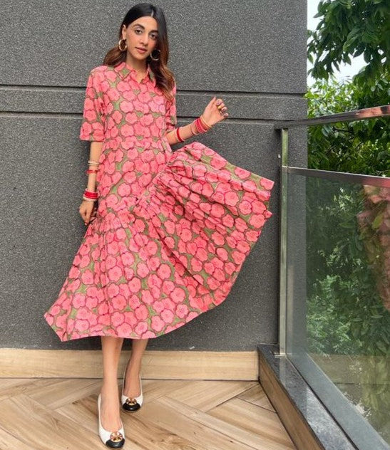 Strawberry Fields- Button down dress with pleats
