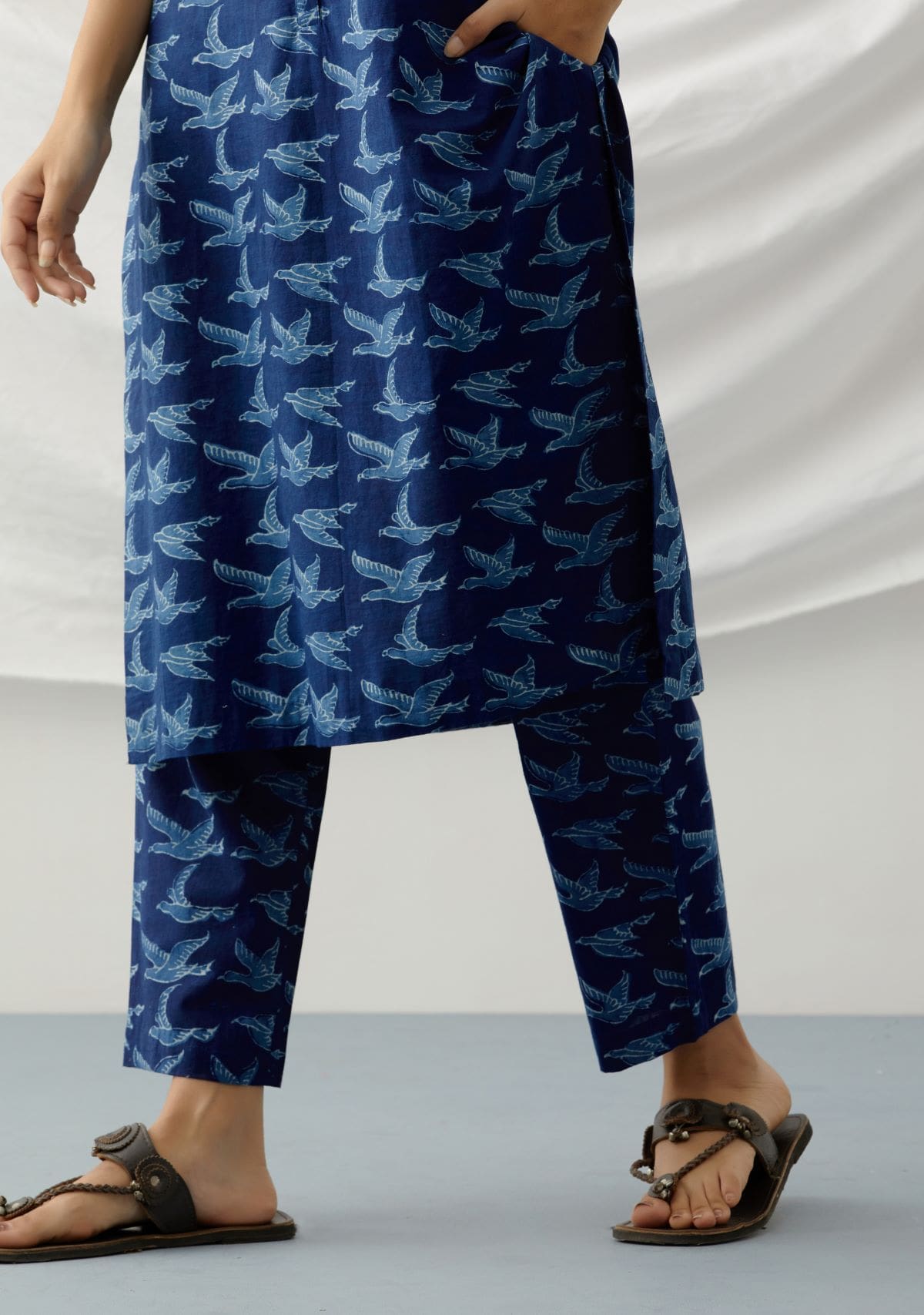 Chidiya- Indigo bird print coord set- SAMPLE SALE
