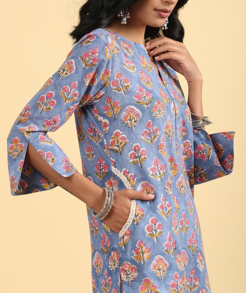 Blue garden short kurta