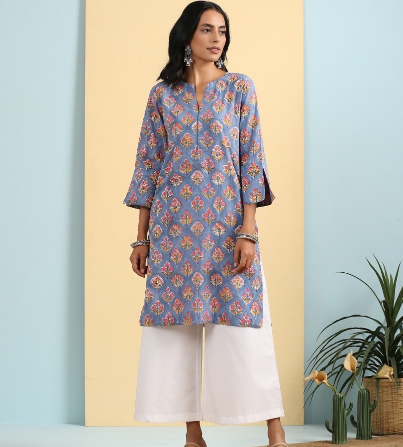Blue garden short kurta