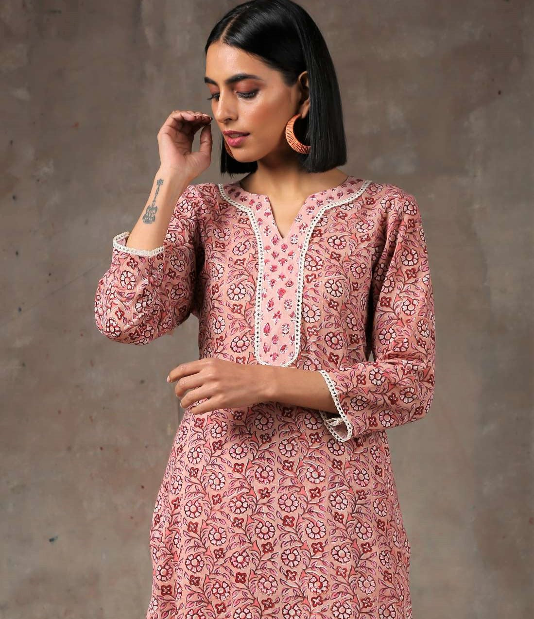 Pink floral print on print salwar kameez