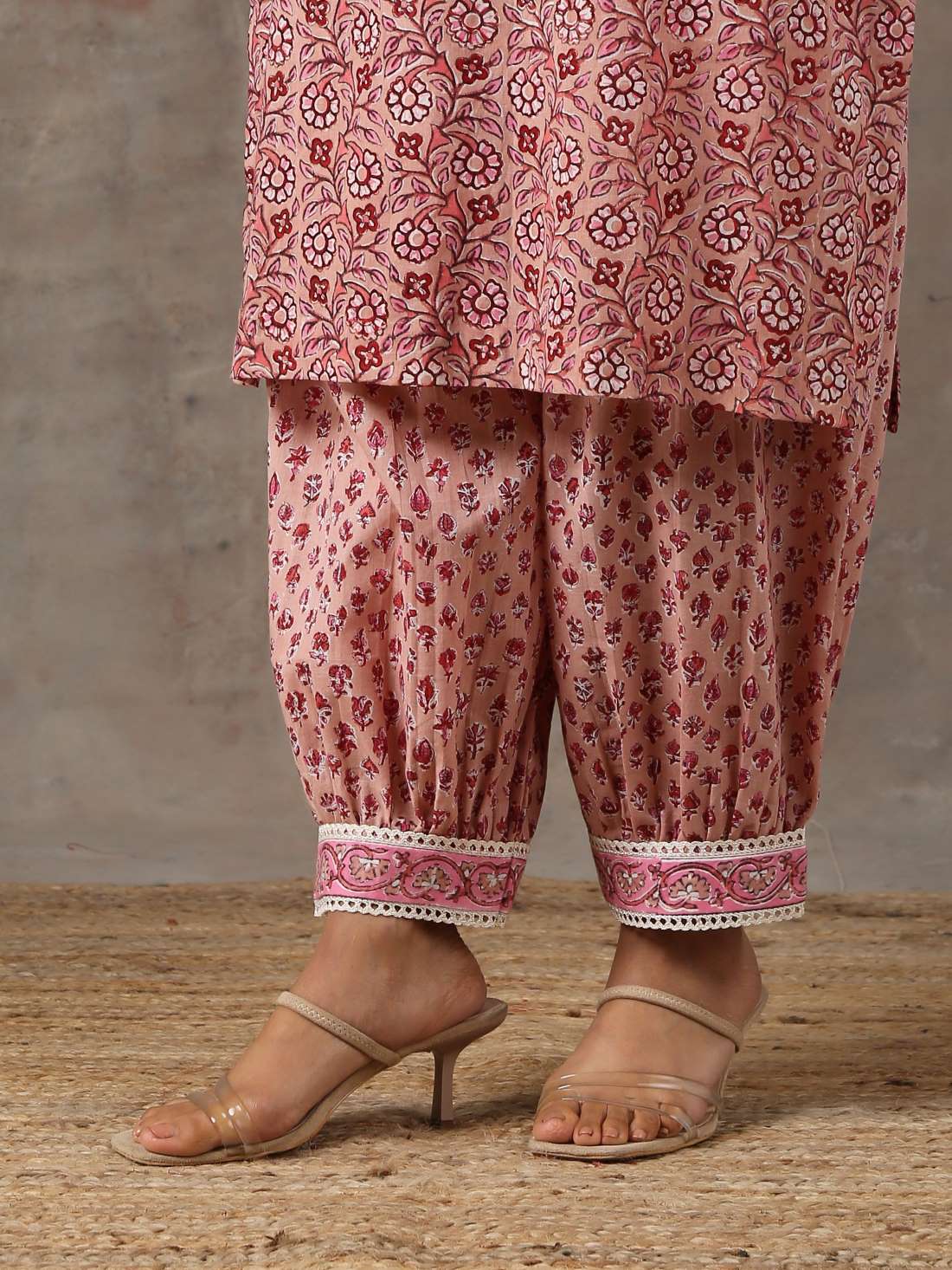 Pink floral print on print salwar kameez - Label Raasleela