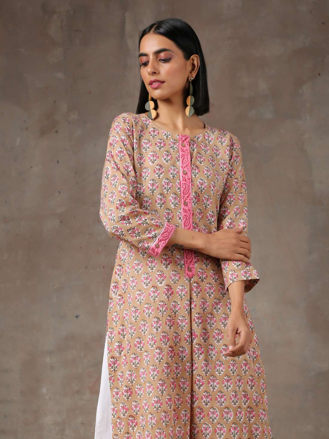 Light beige cotton kurti with pallazo - Label Raasleela