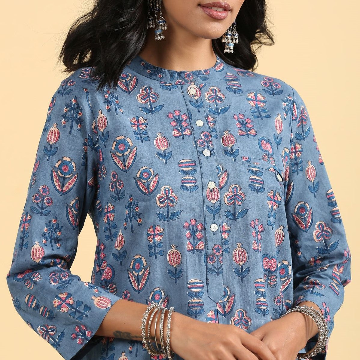 Blue floral kurti- SAMPLE SALE- S SIZE